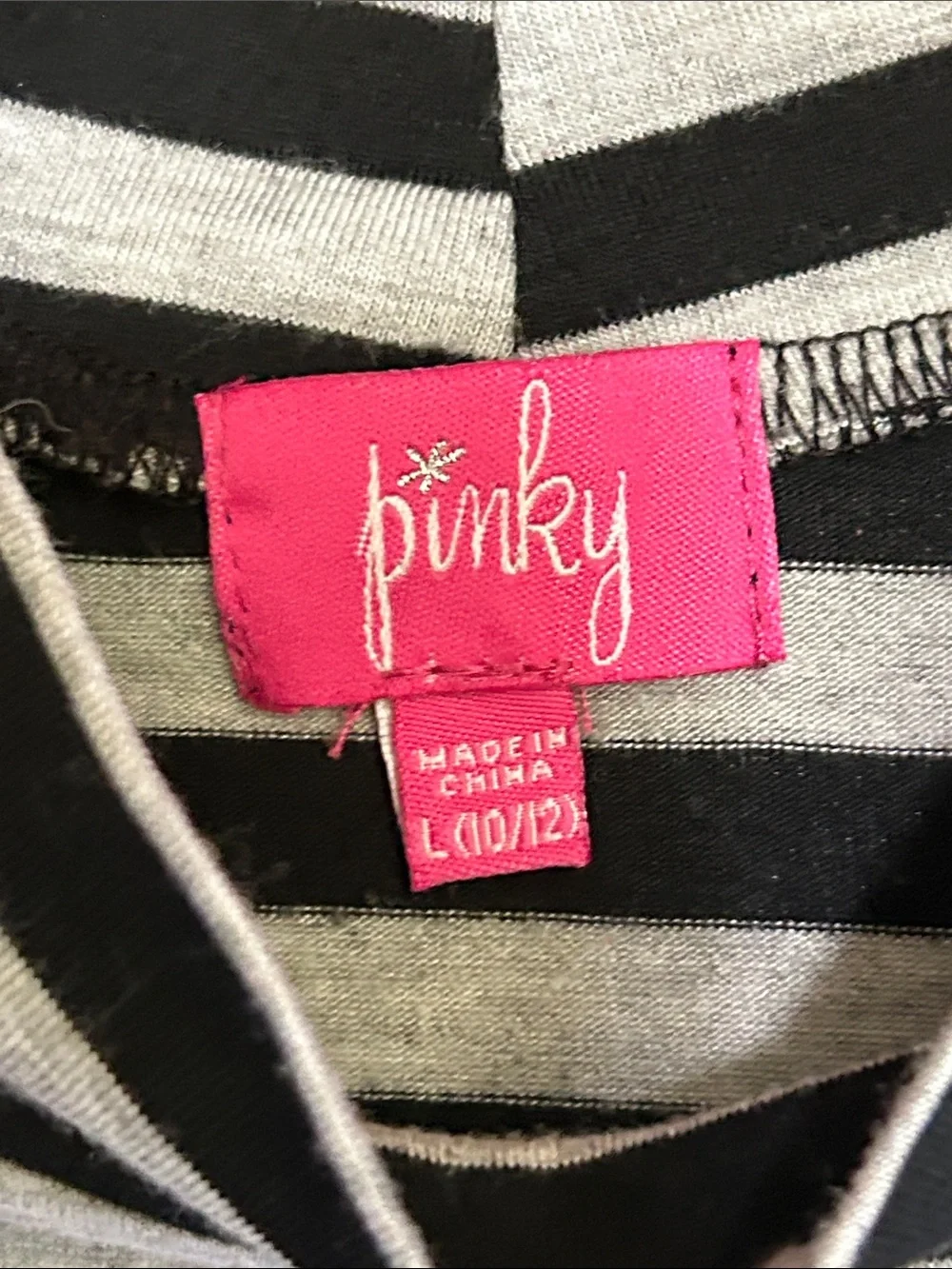 Pinky Black & Gray Striped Dress with Lime Sequin Butterfly Large (10/12)